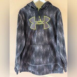 Men's Under Armour Black and Lime Green Patterned Hoodie with Logo XL
